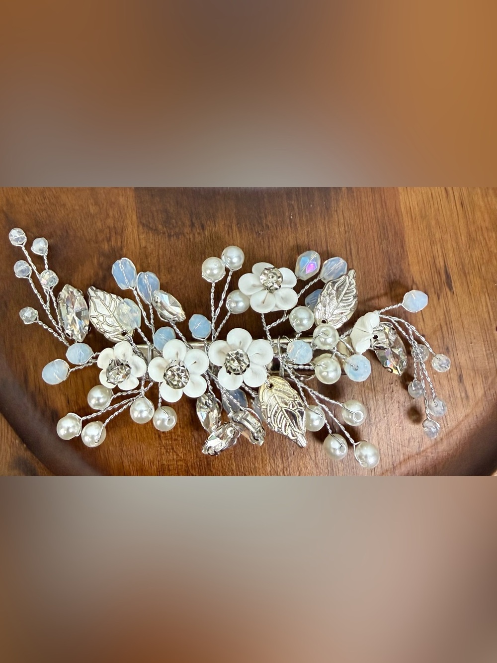 Bridal Pearl & Crystal Floral Hairpiece Formal + Prom New!
